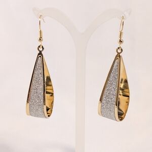 Dangle Gold Tone Silver Glitter Front Drop Earrings